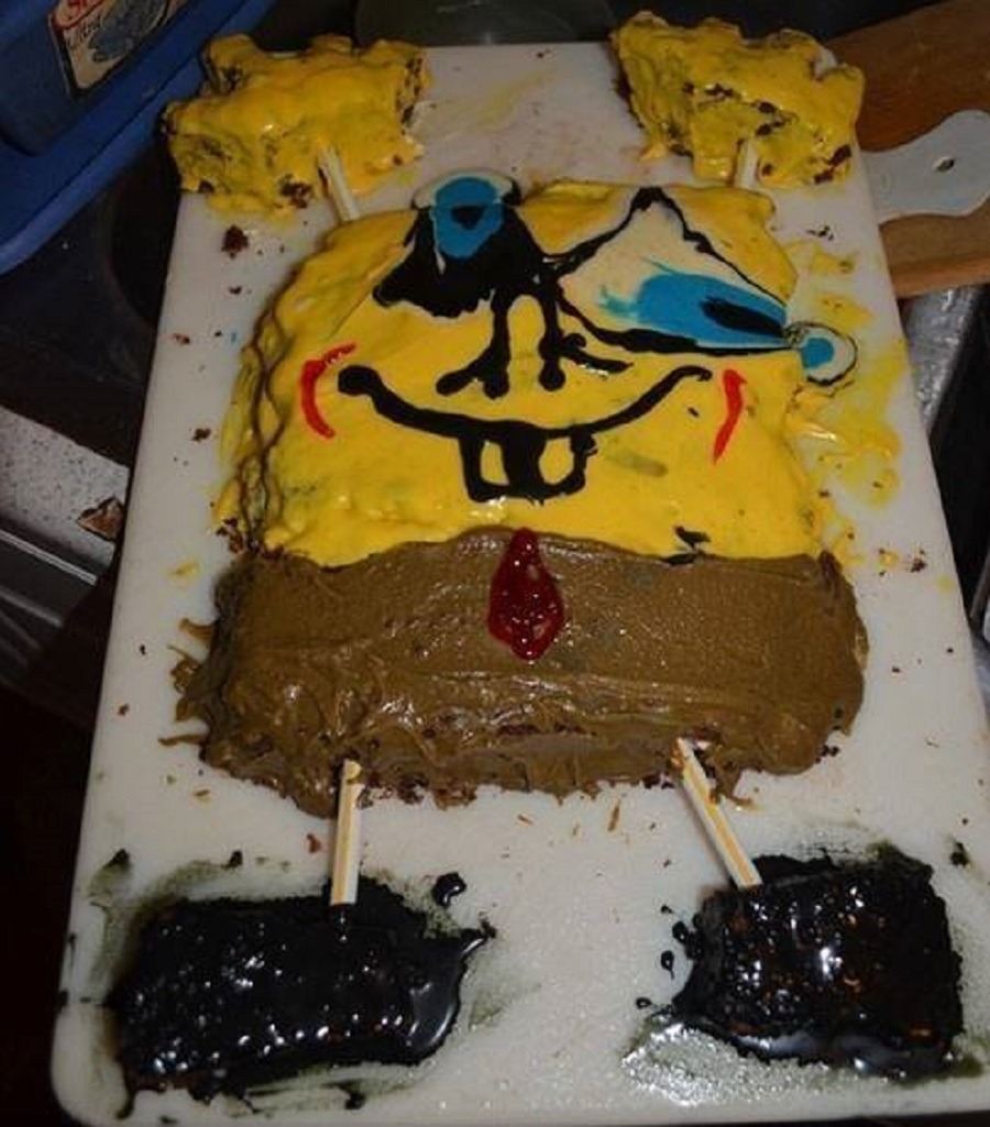 O Bob Esponja depois de um atropelamento...