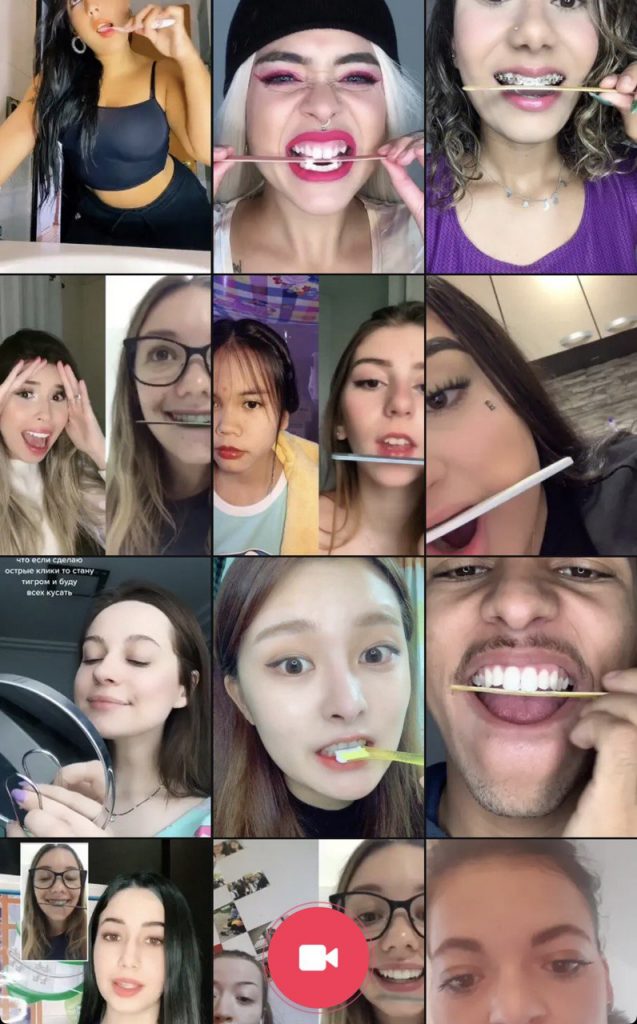 Fotos de diferentes pessoas no Tik Tok com lixas na boca participando do desafio de serrar os dentes
