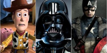 Da esq. para a dir.: Woody de Toy Story, Darth Vader e Capitão América