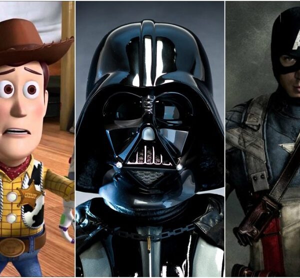 Da esq. para a dir.: Woody de Toy Story, Darth Vader e Capitão América