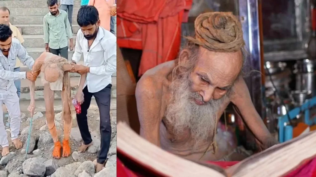 Siyaram Baba, suposto homem 188 anos, bem debilitado sendo resgatado da caverna