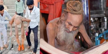 Siyaram Baba, suposto homem 188 anos, bem debilitado sendo resgatado da caverna