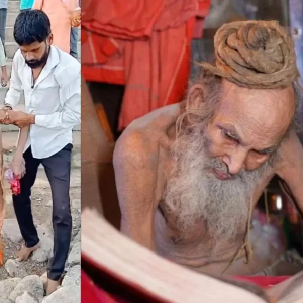 Siyaram Baba, suposto homem 188 anos, bem debilitado sendo resgatado da caverna